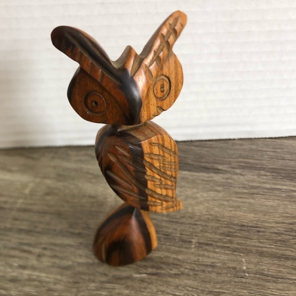 Hand Carved Folk Art Wooden Owl